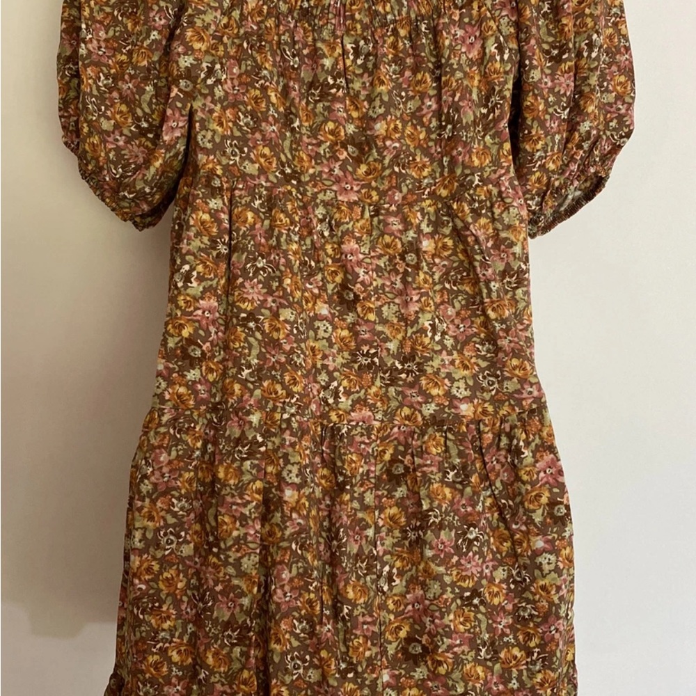 Wild Fable Brown Floral Short Puff Sleeve Boho Hippie Babydoll Dress. Small - Picture 10 of 15